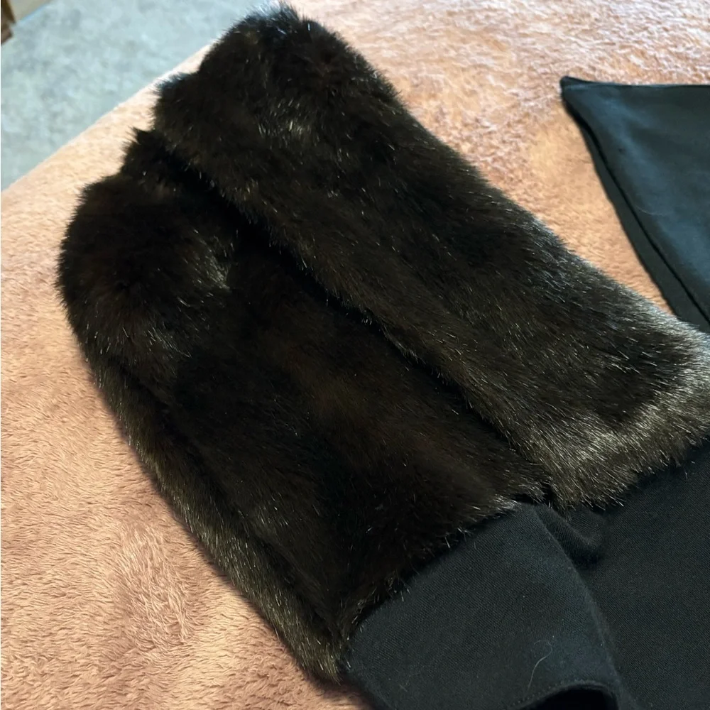 Elegant Black Faux Fur Hooded Scarf
